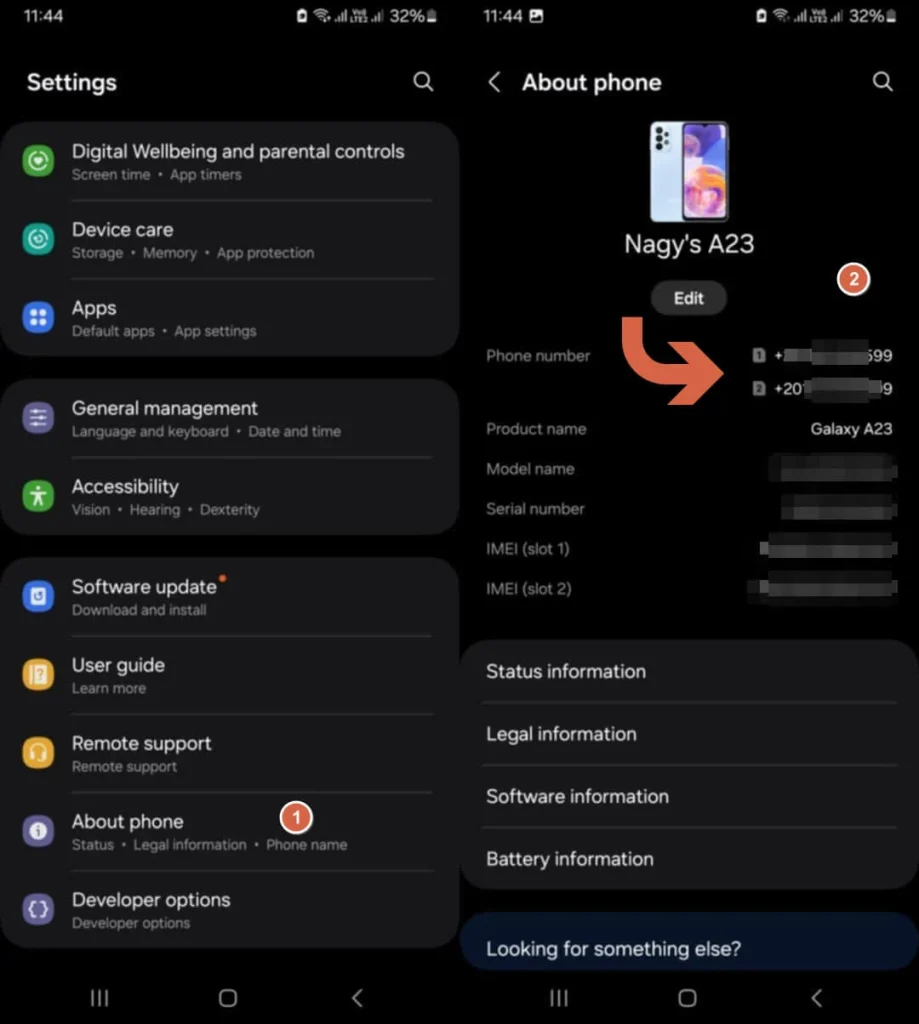 معرفة رقم فودافون عبر إعدادات الهاتف الاندرويد