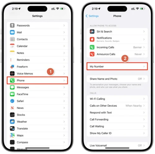 معرفة رقم فودافون عبر إعدادات الهاتف الايفون