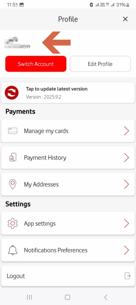 معرفة رقم فودافون عبر تطبيق Ana Vodafone